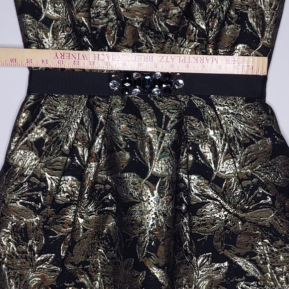 Alex Evenings Dress 10 Women Damask Metallic Sheath Jewel Beaded Belt Zip NYE - Picture 9 of 12